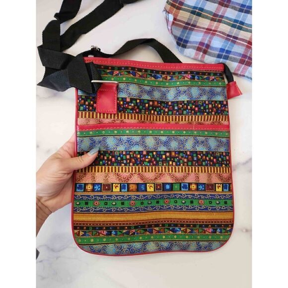 2 bags shoulder bag lightweight boho ethnic plaid checkered travel bundle purse - Picture 3 of 6